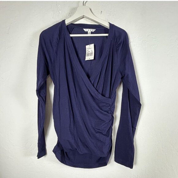 Cabi Womens Blueberry Wrap Top Large Long Sleeve Cotton Blend Stretch #131 New - Picture 1 of 8